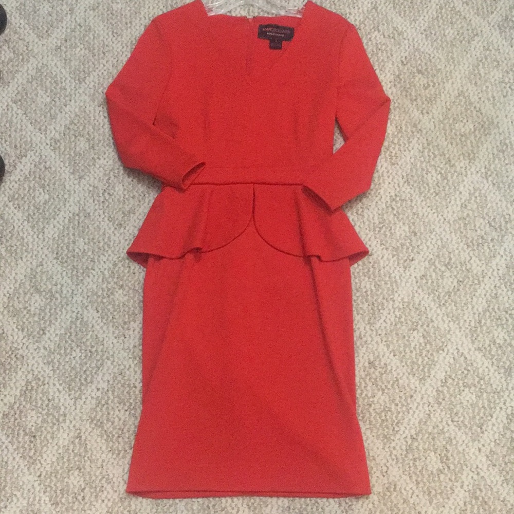 Marc Bouwer Tomato Red Peplum Dress Size 6